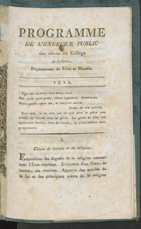 Programm de l'exercice public des élèves du Collège de Coblentz, Département du Rhin et Moselle