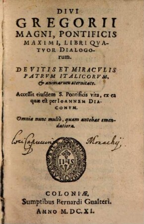 Libri IV. Dialogorum de vitis et miraculis Patrum Italianorum