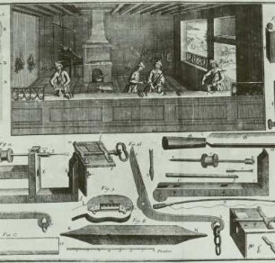 Der Schlosser; Tafel XXXIII aus: Schauplatz der Künste und Handwerke; Bd. 9 Leipzig-Königsberg: 1769 : Schlosser, Schauplatz der Künste, 1769