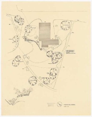 Evangelische Kirche, Merkenbach Grünanlage: Gartenplan 1:200 und perspektivische Ansicht (Vogelschau)