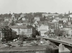 Meißen, Blick vom Ratsweinberg nach Westen über die Elbe mit Straßenbrücke