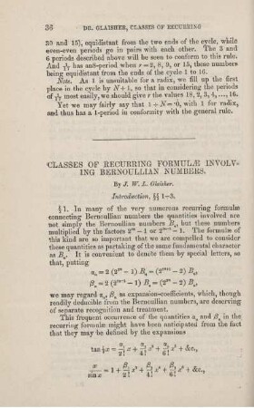 Classes of recurring formulae involving bernoullian numbers.
