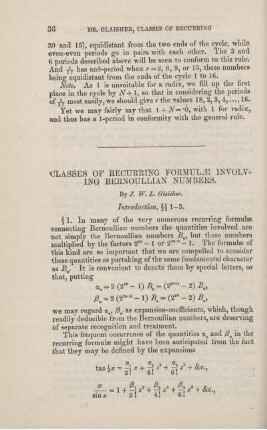Classes of recurring formulae involving bernoullian numbers.