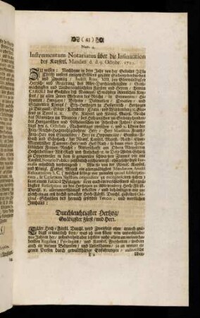 43-45, Num. 4. Instrumentum Notariatus über die Insinuation des Kayserl. Mandati d. d. 9. Octobr. 1720.