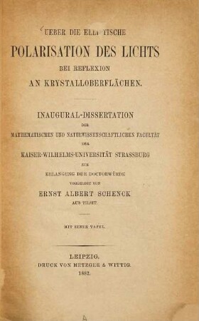 Über die elliptische Polarisation des Lichts bei Reflexion an Krystalloberflächen