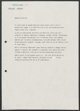Kurzer Text von C. Abbado über Maurizio Pollini