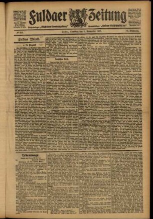Erste Ausgabe vom Samstag, den 09. November 1907.