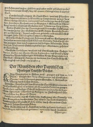 Der Römischen oder Papistischen Theologen Teutsche Bücher.