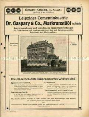 Spezialmaschinen und maschinelle Gesamteinrichtungen für Zementwaren- und Kunststeinfabriken, Bau- und Betonbaugeschäfte, Steinbruch- und Schotteranlagen