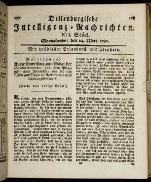 XII. Stück. Sonnabends: den 24. Merz 1792.