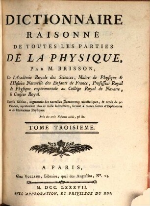 Dictionnaire Raisonné De Toutes Les Parties De La Physique, 3