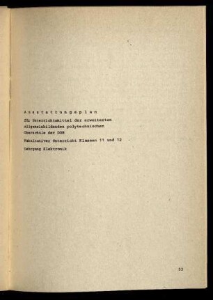 Ausstattungsplan für Unterrichtsmittel der erweiterten allgemeinbildenden polytechnischen Oberschule der DDR