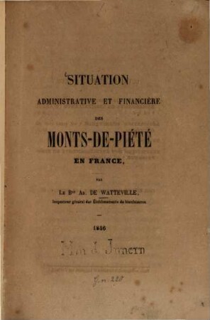 Situation administrative et financière des monts-de-piété en France