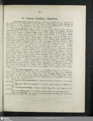 IV. Prämien, Benefizien, Stipendien