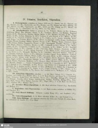 IV. Prämien, Benefizien, Stipendien