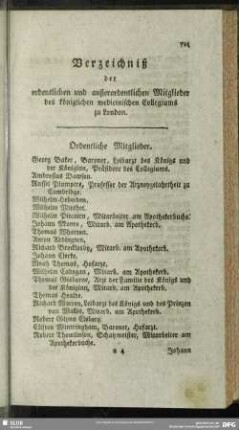 Verzeichniß der ordentlichen und außerordentlichen Mitglieder des königlichen medicinischen Collegiums zu London