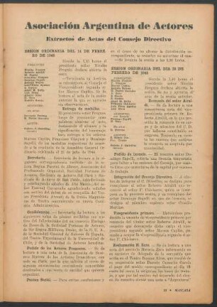 Asociación argentina de actores : Extractos de actas del consejo directivo