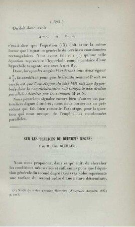 Sur les surfaces du deuxième degré.