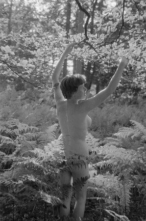 Aktaufnahme Renate Rössings in einem Wald