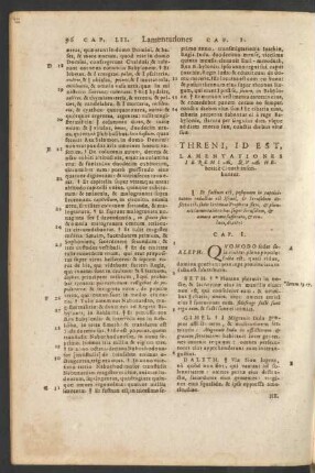 Threni, Id Est, Lamentationes Ieremiae, Qvae Hebraice Cinoth inscribuntur.
