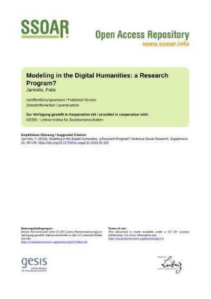 Modeling in the Digital Humanities: a Research Program?