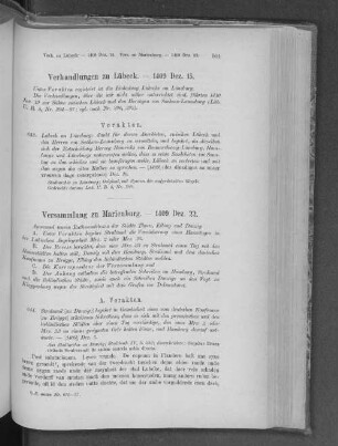 Versammlung zu Marienburg. - 1409 Dez. 22.