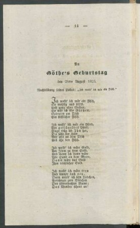 An Göthe's Geburtstag den 28sten August 1825.