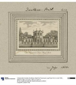 Dorotheen-Stadt. Die Freymaurer Loge Royal York. Im Jahr 1800.
