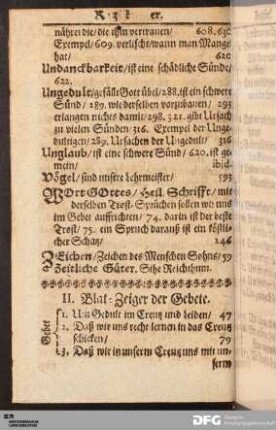 II. Blat-Zeiger der Gebete.