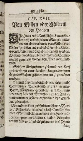 Cap. XVII. Von Milben oder Milen in den Haaren.