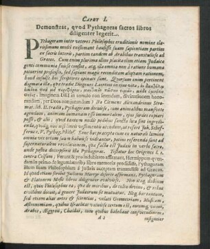 Caput I. Demonstrat, quod Pythagoras sacros libros diligenter legerit.