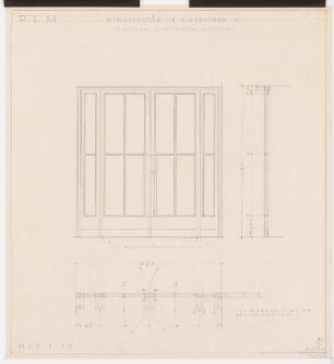 Reichsluftfahrtministerium, Berlin: Windfangtür in L1 (6. OG): Ansicht, Schnitt, Grundriss 1:10