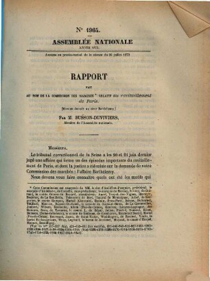 Rapport fait au nom de la Commission de Marchés relatif au ravitaillement de Paris