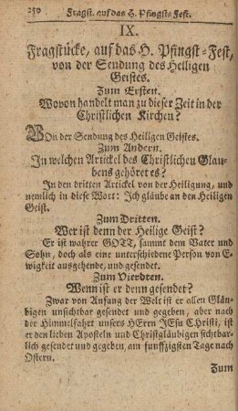 IX. Fragstücke, auf das H. Pfingst-Fest, von der Sendung des Heiligen Geistes