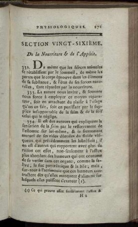 Section Vingt-Sixième. De la Nourriture & de l'Appétit