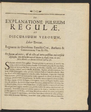 De Explanatione Pulsuum Regulae, Et Discursuum Verorum, Liber Tertius. : Regnate in Occidente Familia Cyn, Authore & Commentatore Vám Xó Hó.