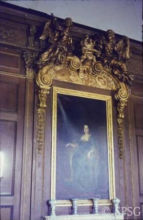 Berlin, Schloss Charlottenburg, Altes Schloss, Ostflügel, Alte Galerie (Eichengalerie), R. 120, Weidemann-Gemälde über dem Kamin, Bildnis von Sophie Charlotte.