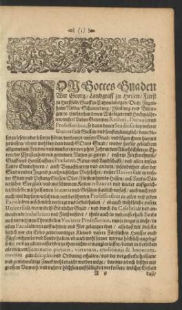 Von Gottes Gnaden Wir Georg/ Landgraff zu Hessen ...