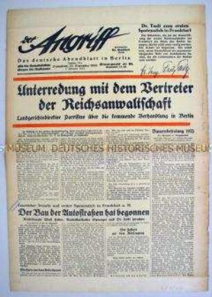 Berliner NS-Tageszeitung "Der Angriff" u.a. zum Auftakt des Autobahnbaus