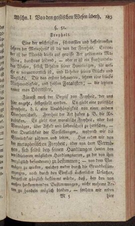 §. 51. Freyheit. - §. 54. Ursachen der Harmonie zwischen Seel und Leib.