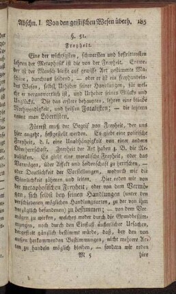 §. 51. Freyheit. - §. 54. Ursachen der Harmonie zwischen Seel und Leib.