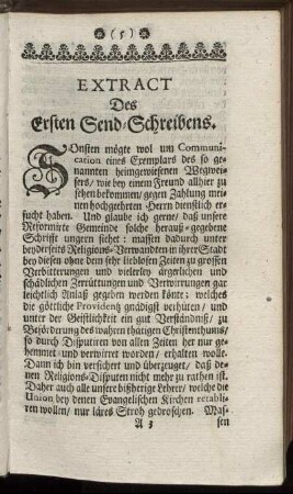 Extract Des Ersten Send-Schreibens.