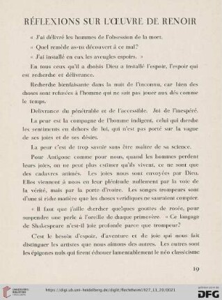 Réflexions sur l'Œvre de Renoir