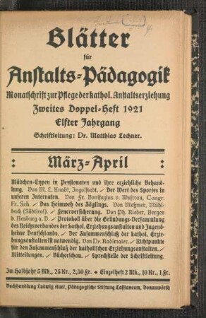 März-April: Zweites Doppelheft 1921