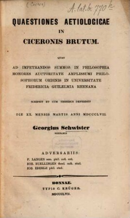 Quaestiones aetiologicae in Ciceronis Brutum