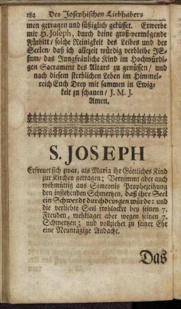 S. Joseph [...]. [Das IX. Capitel. Des Josephischen Liebhabers Besondere Verehrung zu St. Joseph.]