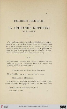 Fragments d’une étude sur la géographie égyptienne de la Syrie