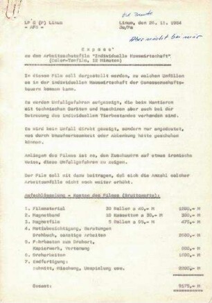 Exposée zum Amateurfilm "Aber nicht bei mir"
