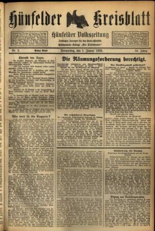 Erste Ausgabe vom Donnerstag, den 05. Januar 1928.