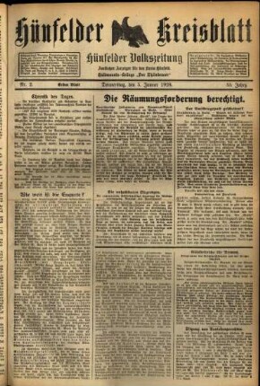 Erste Ausgabe vom Donnerstag, den 05. Januar 1928.